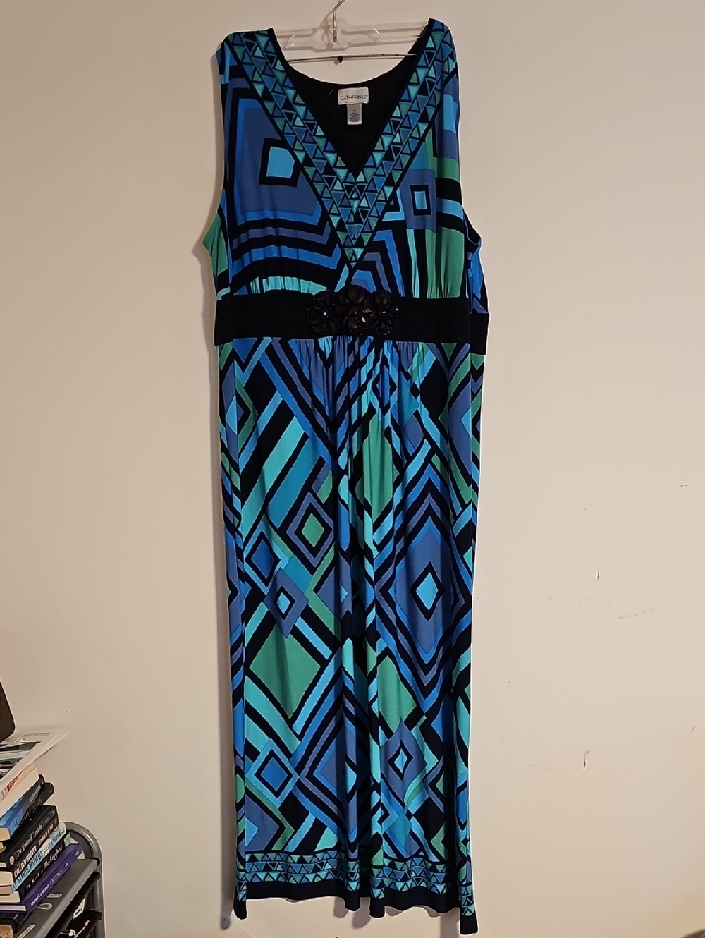 Catherines Blue and Teal Geometric Print Maxi Dress